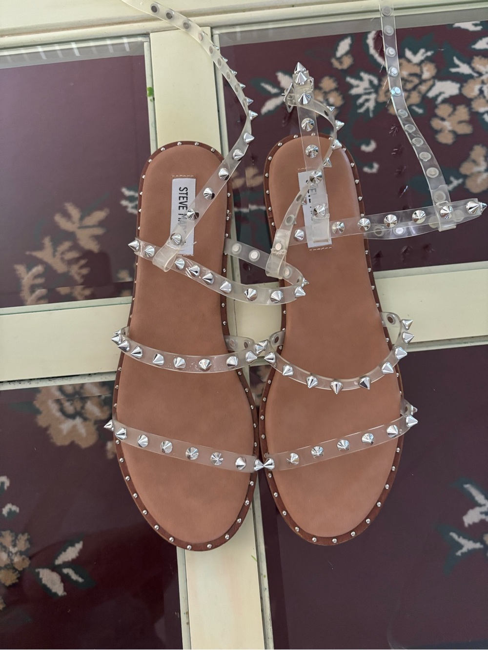 Steve Madden Clear Strappy Studded Tan Sandals